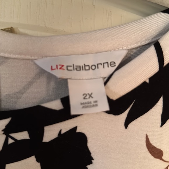 Womens Liz Claiborne short Sleeve Shirt Black/white/tan 2x - Picture 2 of 6
